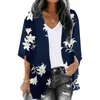 Roupas étnicas Long Open Cardigans para Mulheres Verão Mulheres Floral Impresso Puff Manga Chiffon Kimono Cardigan Solto Cobrir Suéter Curto