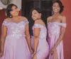 2024 Afrika artı boyutu nedime elbiseleri uzun yan bölünmüş dantel aplikeler boncuklar omuz düğün konuk önlükleri bahar hizmetçisi onur elbisesi