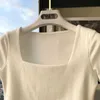 American style square neck shoulder length short sleeved T-shirt womens 2024 summer new slim fit revealing navel spicy girl short top ins