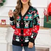 Women's Knits Xingqing Christmas Sweater Women Cartoon Pattern V Neck Button Down Long Sleeve Knitted Cardigan Classic Winter Tops