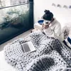 1pc Handmade Chunky Knitted Blanket Thick Yarn Merino Wool Bulky Knitted Blanket Warm Winter Sofa Bed Home Decor Throws 240314