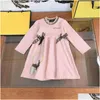 Abiti per ragazze Vestiti per ragazza di marca Maniche lunghe Vestito da festa per bambini Autunno Stampa di lettere Gonna per bambini Taglia 100-150 Decorazione fiocco Bambino Froc Oty23