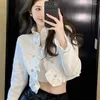 Kvinnorjackor Crop Ruffled Autumn Chic Office Lady Open Stitch Elegant Streetwear Vintage Temper Ins Fashionable Overcoats Sweet Daily Daily