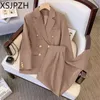 Double Breasted Suit Casual Spring Autumn Two Piece Woman Ladies Office Suits Lady Formal 240305