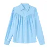 Blusas femininas moda casual elegante cor sólida botão camisa verão polo-pescoço meia manga solta dobra topos roupas femininas