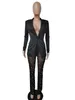 Casaul Two Piece Set Office Lady Bubble Bead Sheer Mesh Jackla Coat Long Pants Tracksuit Clothes for Women Outfit 240305