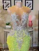 Shinning Yellow Sequin Mermaid Prom Dresses Luxury Jewel Neck Lace Applicques Plus Size Födelsedagsfestklänningar för afrikanska flickor BC15713