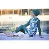 Muslim Swimwears Women Printed Stretch Full Cover Hijab Long Sleeves Sport swimming Togs 3pcs Lslamic Burkinis Wear Bathing Suit 240304