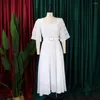 Etnische kleding Dames Elegant A-lijnjurk Chiffon Midi Korte mouwen Vierkante kraag Hoge taille Bescheiden zomerjurken Stijlvol Zwart Wit gewaden