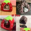 Kennels Pens Kennel Plegable Suave Invierno Leopardo Cama para Perro Stberry Cave House Lindo Nido Fleece Cat Housethe2577 Drop Delivery Home G Dhaoy