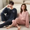 Mäns sömnkläder Autumn Male Blue Pyjamas Loungewear Par Pijamas Night Casual Suit Homewear Set Women Pyjamas