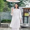 Conjuntos ativos roupa chinesa traje nacional tang terno zen meditação roupas chá wear hanfu melhorado qipao conjunto de 3 peças traje de yoga feminino