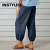 Pantalones de mujer de lino de algodón 2024 otoño Color sólido cintura elástica pantalones rectos sueltos mujer Harajuku pierna ancha alta
