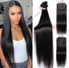 30 32 34 36 38 40 inch Brazilian Straight Human Hair Weaves Extensions 4 Bundles with Closure Middle 3 Part Double Weft Dyeab8191551