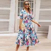 Summer Women's V-neck Bohemian Printed Dress A-line Skirt Temu