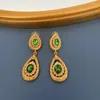 Stud Earrings Medieval Vintage Jewelry Water Drop Texture Set With Emerald Style High Court