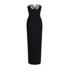 Casual Dresses Ailigou 2024 Women's Black Sexy Strapless Luxury Diamond Crystal Snake Tight Long Bandage Dress Elegant Celebrity Party