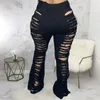 Jeans pour femmes Mode Indie Style Oversize Sexy Glands Denim Pantalon évasé Night Club Femmes Ripped Bleu Noir Pantalon creux 3XL