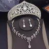 Ketting Oorbellen Set Luxe Groene Tiara's Bruid Voor Vrouwen Bruids Hoofddeksels Bruiloft Kroon Prom Oorbel Kostuum Accessoire