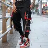 Klassiska streetwear hiphop joggers män brev band lastbyxor fickor spår taktiska avslappnade manliga byxor Sweatpant KZ99 240228
