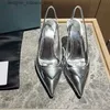 Sandaler 2024 Fashion Slingback Sandaler Kvinnor Stiletto Luxury Elegant Woman High Heels Silver Golden Pointed Heels Party Office Shoes Q240314