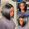 Perruque Bob Lace Frontal Wig brésilienne naturelle, cheveux lisses, HD, pre-plucked, densité 250, transparente, pour femmes