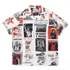 Men's Casual Shirts Poster Pattern WACKO MARIA Hawaii Beach Men Woman Loose Lapel Summer Style Short Sleeve