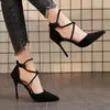 Zapatos de vestir de gamuza de mujer tacón alto 2024 puntiagudo estilete moda sexy negro boda desnuda mujer nupcial