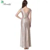 Festklänningar Fashion Sequin Rose Gold Long Evening Dress Sexig dragkedja Bakklänningar Backless golvlängd Graduation Prom