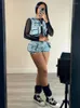 Fatos de treino feminino moto biker conjuntos de duas peças casual vários bolsos sem mangas colete topos e cintura alta shorts jeans combinando roupas