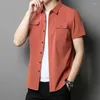 Мужские повседневные рубашки Рубашка и блузка с коротким рукавом Одежда Мужской топ-карго Однотонный черный Обычный Slim Fit Мода 2024 Азия с рукавами Xxl