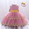 Robes d'été pour bébés filles, avec nœud en dentelle, robe de princesse de baptême pour filles, robe de fête d'anniversaire, robe de baptême pour tout-petits 240307