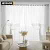 Curtains Exquisite White Embossed Beads Applique Bedroom Window Screen Luxury Embroidered Tulle Voile Curtain For Living Room Drapes #35