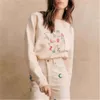 AMOUR LIBRE OISEAU SWEAT-SHIRT SEZANE Année Printemps Nouveau Casual Peint à la Main Floral Broderie Imprimé Pull Sportswear Femme Manches Longues Sweat à Capuche Boucle