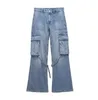 Женские джинсы 2024, осенняя мода, повседневные однотонные джинсовые мешковатые женские джинсовые широкие брюки Y2K, женские длинные брюки-карго с высокой талией