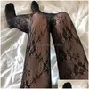 Chaussettes Bonneterie Femmes Chaussettes 1Paire Blanc Et Noir Évidé Dentelle Maille Collants Floral Rotin Bas Bas Livraison Directe App Dhe5I