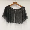 Kabarplar Vintage Women's 1920'ler Boncuklu Şal Paisley Striped Art Deco Black Cape Bolero Flepper Kapak Up See See-Through Mesh322o