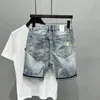 Collectie Zomer Gewassen Heren Casual Denim Shorts Stijlvolle Kat WhiskerCowboy Ripped Distressed Patched Skinny Korte Jeans 240313