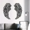 Autocollants muraux ailes d'ange en métal, autocollant d'art noir, papier peint de Sculpture de maison avec lumière LED/sans lumières, décor de salon moderne