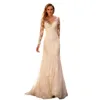 2024 Mermaid Wedding Dress V-Neck Flower Spets Appliques dragkedja tillbaka långa ärmar Brudformiga klänningar svep Train Vestidos de Novias