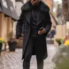 Herrgravrockar Bomull Black Woolen Insert Pocket Solid Color Casual Youth Single Breasted Slim Montering Coat