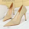 Dress Shoes BIGTREE Spring Fashion Slimming Heels Wedding Party Stiletto Pumps Shallow Cut Pointy Sexy Lace Mesh Stripper Womens Shoes Q240314