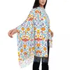 Foulards élégants fleurs mexicaines colorées gland écharpe femmes hiver chaud châle enveloppement dame folk floral textile art