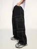 Men's Jeans 2024 Black Multi Pocket Loose Wide Leg Y2k Casual Fashion Cargo Pants Side Large Street Wear