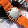 Montre à quartz numérique orange de sport pour hommes, résistance à l'eau, heure mondiale, grand cadran LED, série GA Oak