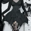 Letnia moda krótka spódnice seksowne kobiety gotycka punkowa nieregularna solidna kolor sznurka awidowy Ruched Ruffles mini spódnica 240311