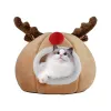 매트 고양이 동굴 침대 실내 소형에서 큰 고양이 세탁 가능한 탈착식 쿠션 소프트 크리스마스 순록 텐트 안티 슬립 바닥