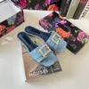 Designer Slippers Mode Strass Denim Flats Slipper Lui Lage Hakken Flops Leren Letters Dame Cartoon Slippers Dames Zomer Strand Platte sandalen