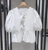 Women's Blouses Spring And Summer Refreshing Bow Ruffled Puff Sleeve Babydoll Round Neck Top For Women