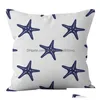 Cuscino / Cuscino decorativo Cuscini di lino geometrici blu navy Er Moda moderna Nordico Divano Semplice Cuscino Soggiorno Decor Tiro Dro Dh1I6